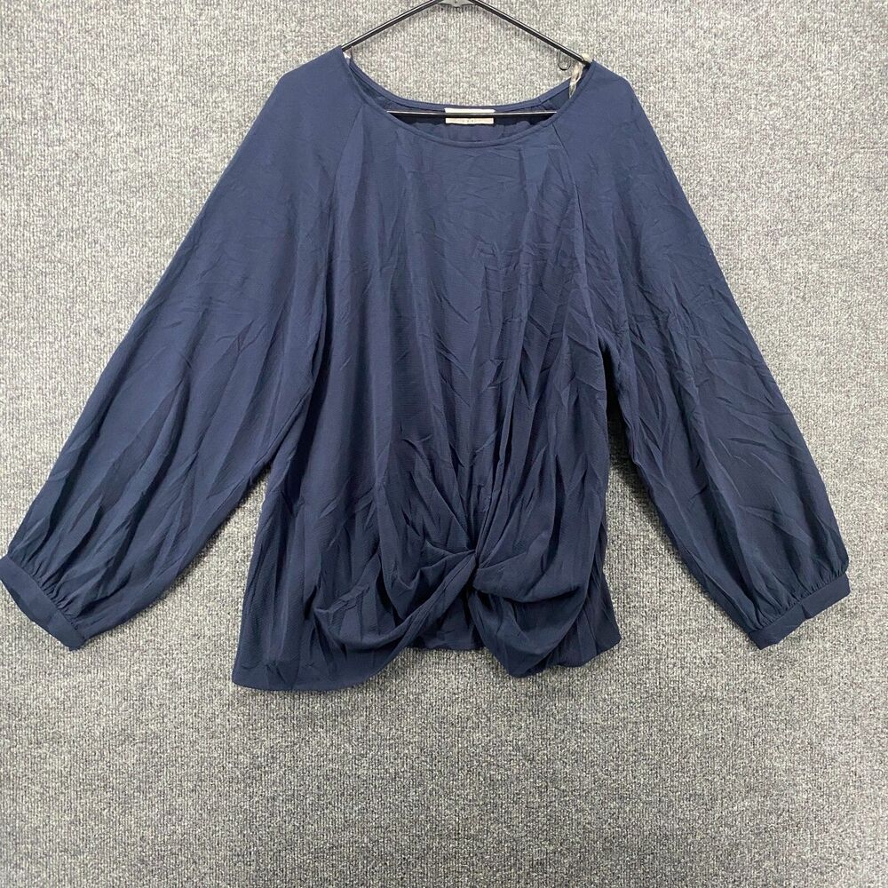 UMGEE Blouse Top Womens L Blue Front Twist Round Neck Lagenlook Casual Hippie